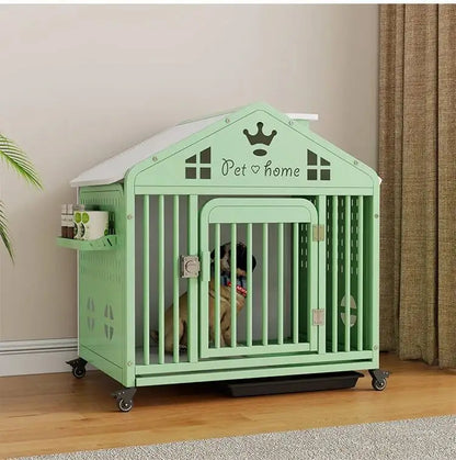 the DOG VILLA - Multi-Functional Solid Wood Steel Frame Pet Dog Villa, Small/Medium-Sized Dog Cage, Indoor Outdoor Dog Cage, Dog Bed with Toilet
