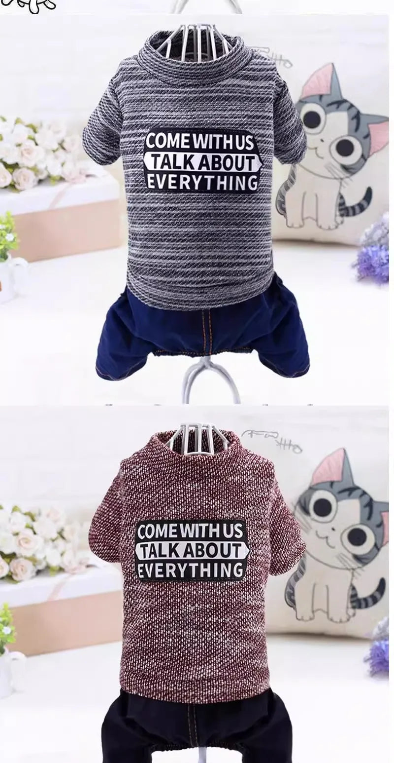 Pet clothing, dog four-legged hoodie, new autumn and winter Pomeranian Teddy with fleece Corgi Bichon Frise puppy clothing