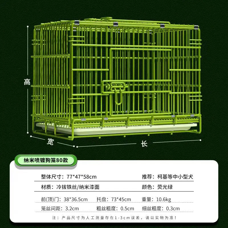 t‌he GREEN MACHINE - Heavy-Duty Foldable Dog Crate with Toilet - Reinforced for Small/Medium/Large Breeds, Indoor Pet Cage with Removable Tray