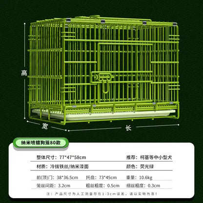 t‌he GREEN MACHINE - Heavy-Duty Foldable Dog Crate with Toilet - Reinforced for Small/Medium/Large Breeds, Indoor Pet Cage with Removable Tray