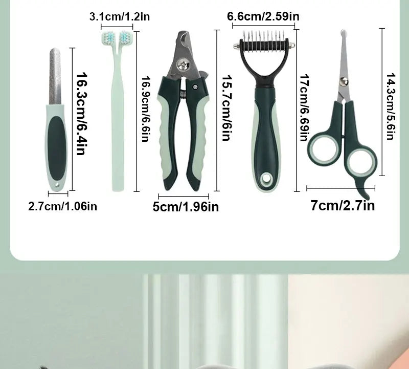 the BEAUTY TOOL SET - 8-in-1 Dog/Cat Grooming Comb Set, Pet Cleaning Brush Tool Set, Pet Multi-Functional Cleaning Set, Cat/Dog Hair Removal Brush Kit