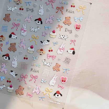 Colorful Balloon Cute Puppy Flower Cherry Bowknot Love Happy Dog Animal Self Adhesive Nail Art Sticker Decoration Manicure Decal
