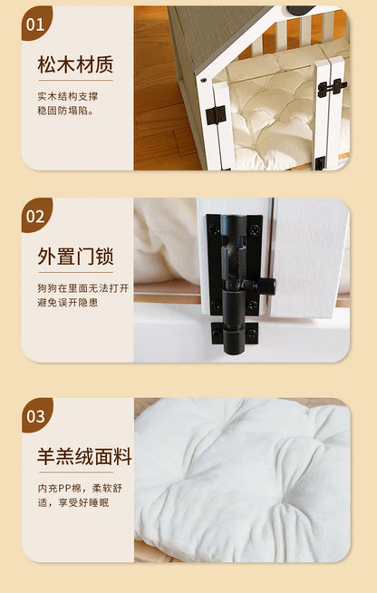 the DOG BONE DOGHOUSE - Solid Wood Doghouse, Large Space Double Doors Indoor Breathable Small Dog Washable Cat's Nest Doghouse, Waterproof Pet Bed