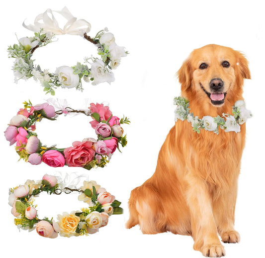 the BRIDAL BESTIE - Adjustable Elegant Dog Wedding Flower Collar for Medium/Large Dogs/Cats, Pet Wedding Photo Props, Costume Accessories