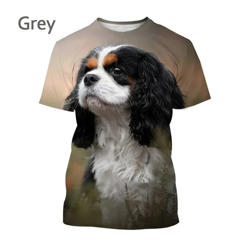 the COOL CAVALIER - Beautiful Cavalier Dog 3D Printed T-Shirt, King Charles Spaniel Fashion, Men/Women's Personality Hip Hop Casual T-Shirt Tees Tops