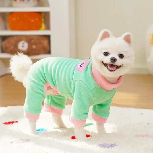 Bear Pattern Plush Dog Jumpsuit Colorful with D Ring Dog Four Legged Clothing Comfortable Pet Base Shirt Warm Dog Pajamas