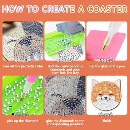 10 pieces/set of wooden coasters with dog patterns and diamond paintings, DIY creative diamond painting coasters, holiday gifts