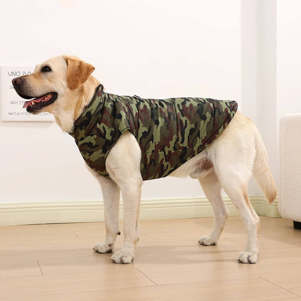 Winter Warm Big Dog Clothes Camouflage Sleeveless Pet Vest Jacket Windproof Large Dog Coat Zipper D-ring 4XL-6XL Puppy Outfits