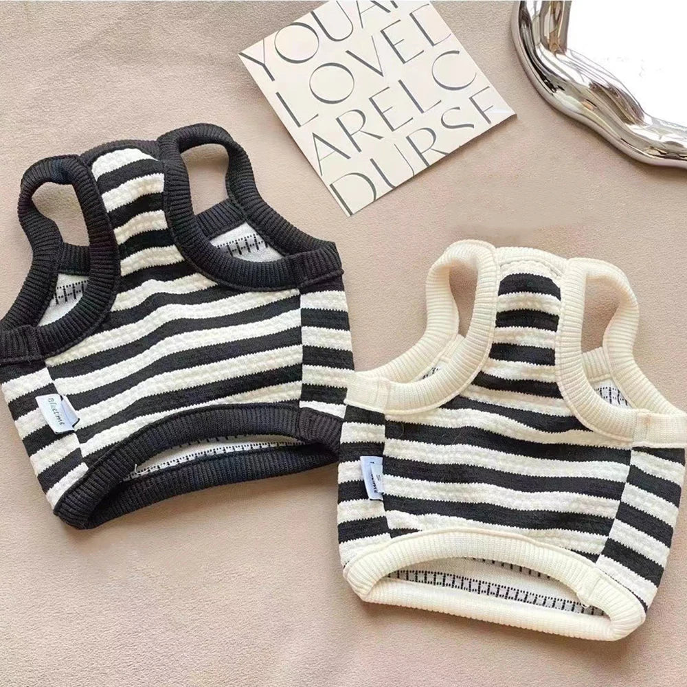 Summer Puppy Clothes Striped Small Dog Vest Bichon Frise Comfortable Black Dog Halter Vest Pet Clothes with D Ring