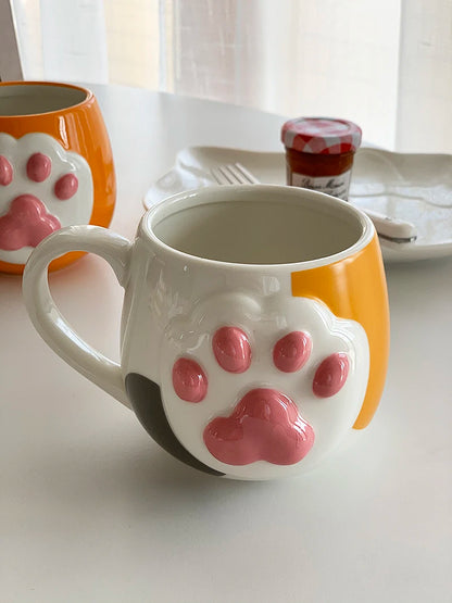 Lovely Cat Paw Cup - Cartoon 3D Cat Paw, Ceramic Beverage and Milk Cup for Coffee, Breakfast, Oatmeal, Birthday Christmas Gift.