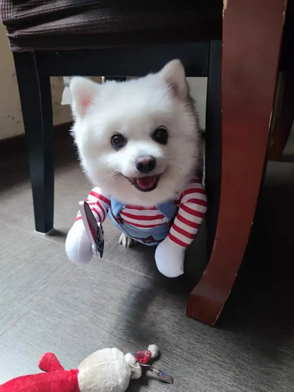 Chucky Dog Halloween Costume Fashion Funny Horror Movie Pet Party Outfit Comical Sweatshirt Set Dog Jumpsuit for Comical Effect