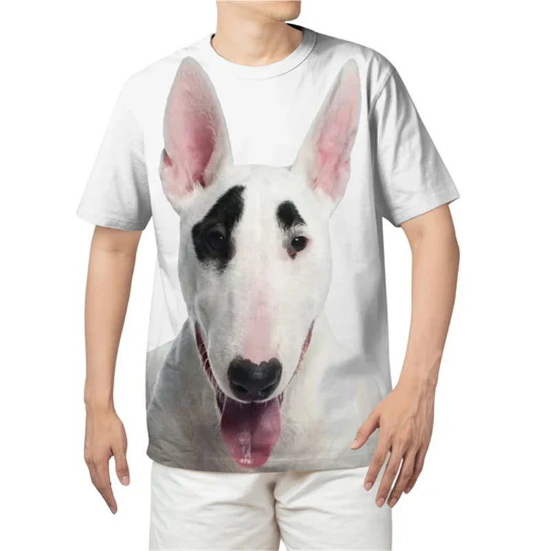 the BULL-TERRIER - Summer Bull-Terrier Dog Graphic 3D Print T-Shirts, Men/Women Dog Animal T-Shirt, Short Sleeve Oversized Kids Tee Top