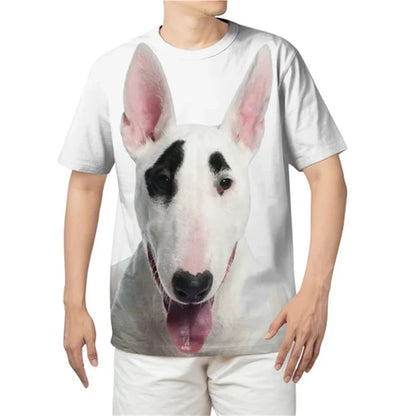 the BULL-TERRIER - Summer Bull-Terrier Dog Graphic 3D Print T-Shirts, Men/Women Dog Animal T-Shirt, Short Sleeve Oversized Kids Tee Top