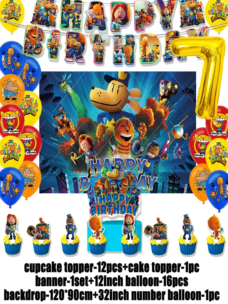 Cartoon DOGS MAN Theme Birthday Party Supplies Decoration Best Friend Balloon Banner Backdrop Cupcake Topper for Kids Child Gift