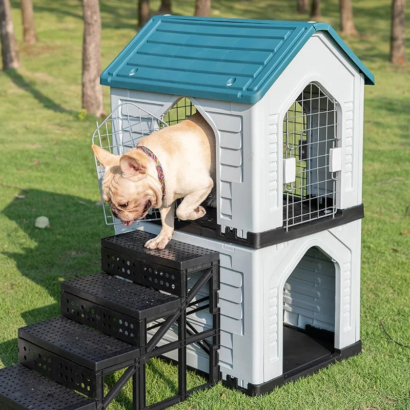 the DOUBLE DECKER DOGHOUSE - Dog Villa with Two Floors, Outdoor Doghouse, Dogs Cage Suitable All Seasons in Summer Rainproof, Outdoor Waterproofing Cat/Dog House