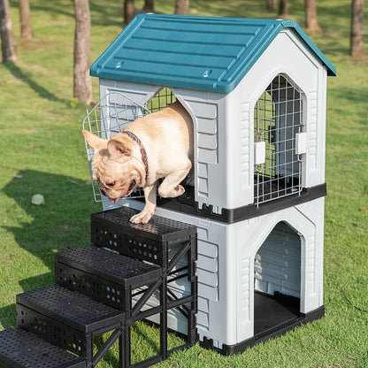 the DOUBLE DECKER DOGHOUSE - Dog Villa with Two Floors, Outdoor Doghouse, Dogs Cage Suitable All Seasons in Summer Rainproof, Outdoor Waterproofing Cat/Dog House