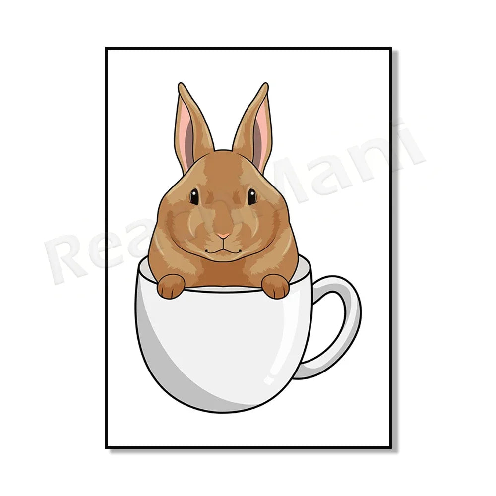 Cat in coffee mug, guinea pig, pug, rabbit, elephant, cat, mug animal canvas poster art picture home decor