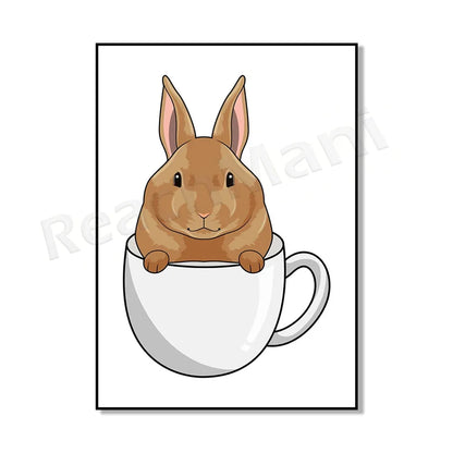 Cat in coffee mug, guinea pig, pug, rabbit, elephant, cat, mug animal canvas poster art picture home decor