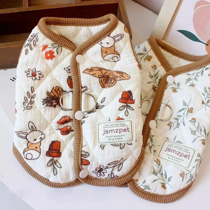 Fashion Cute Rabbit Printed Pet Dog Clothes with Velvet Jacket Pet Supplies Teddy Bear Coat Winter Warm Puppy Clothes Vest Gift