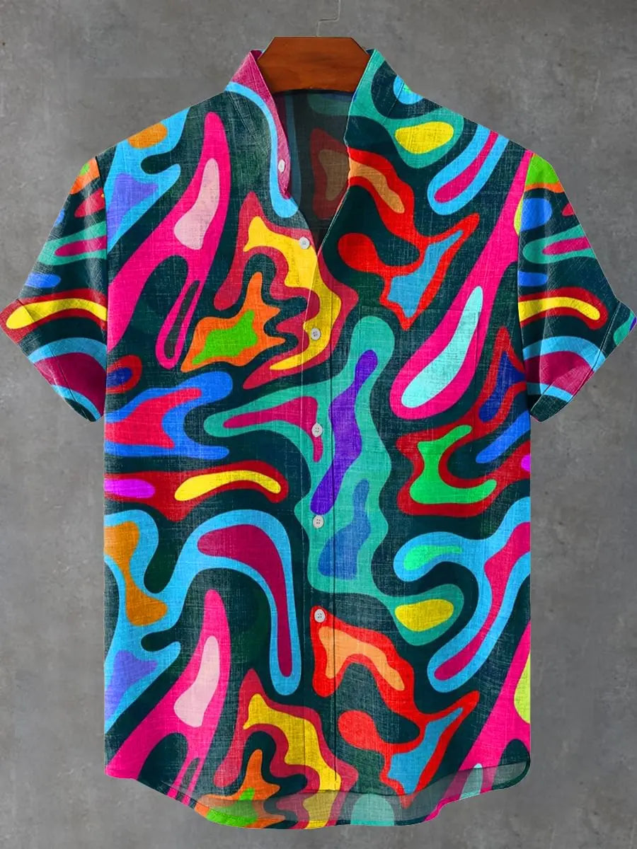 the CLIFFORD - Men's Short Sleeve Linen Shirt, 3D Fish Print Pocket Short Sleeve Shirt, Fashion Button Men's Shirt