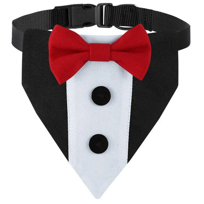 the TUXEDO DOGGY - Bow Tie Dog Collar Tuxedo Bandana, Adjustable Formal Puppy Triangle Neck Wear for Wedding/Birthday, Dress-up, Cosplay, Party