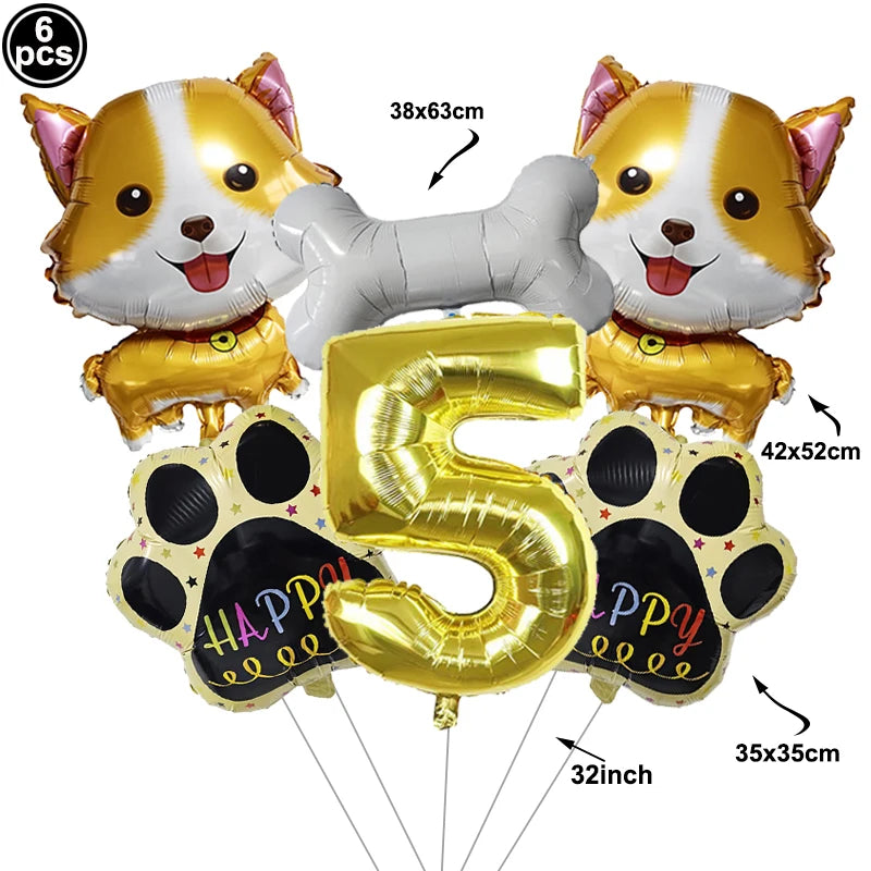Dog Balloon Corgi Husky Puppy Foil Balloon Dog Paw Ballon Paw Print Balloons Dog Balloon for Puppy Birthday Decorations Supplies