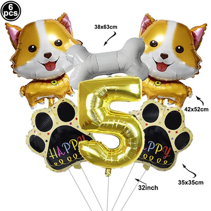 Dog Balloon Corgi Husky Puppy Foil Balloon Dog Paw Ballon Paw Print Balloons Dog Balloon for Puppy Birthday Decorations Supplies