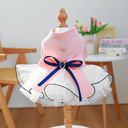 Fancy Bowtie Pet Dress For Dogs Spring Summer Puppy One Piece Apparel Girl Female Luxury  Formal Cat Wear Yorkshire Terrier Item