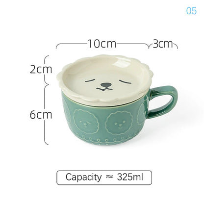 Ceramic Coffee Mug With Lid Japanese Cartoon Animal Pattern Breakfast Cup Mug Milk Cup