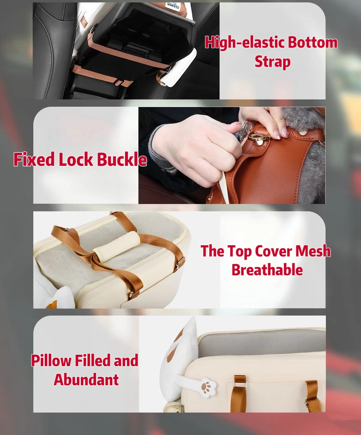 Pet Dog Car Seat Cat Carrier  Booster Seat on  Armrest Travel Bags for Cats Dogs with Easy Carrying Strap Travel Car Carrier