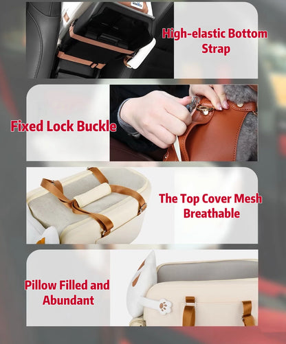 Pet Dog Car Seat Cat Carrier  Booster Seat on  Armrest Travel Bags for Cats Dogs with Easy Carrying Strap Travel Car Carrier