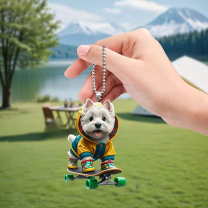 Cartoon Terrier Skateboarding Dog Keychain Cute Puppy Pendant Versatile Charm for Car,Backpacks,Home,Festive Party,Gift & Decor