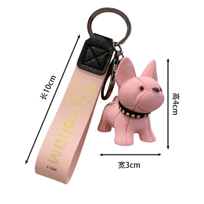 PU Leather Dog Keychains for Women Bag Pendant Fashion Punk French Bulldog Keychain Jewelry Trinket Men's Car Key Ring Key Chain