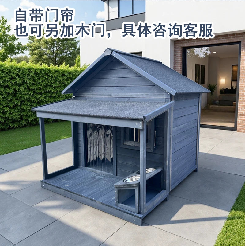 Outdoor dog cage doghouse Solid wood sun protection Rain protection dog kennel doghouse Large medium-sized dog Golden