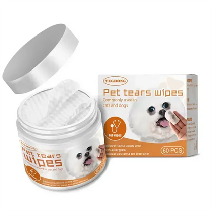 the PET TEAR WIPES - 60pcs/Set Eye Wet Wipes, Universal Disposable Non-Woven Wet Towels, Ear Stain Remover, Dog/Cat Wipes, Grooming Tools Pet Accessories