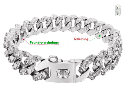 the ALPHALUX STEEL COLLAR - 32mm Gold Dog Collar - Stainless Steel Metal - Pet Choker Lead for Medium/Large Dogs, Pet Accessories, Labrador, Rottweiler