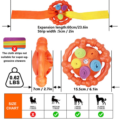 Dog Interactive Toy Colorful Tug Chew Ball with Treat Hiding Ropes, Beef Flavor, Fun Sound Play, Pet Training Stress Relief