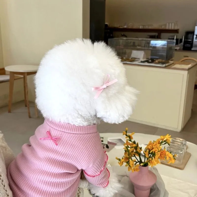 the BLUSHTAIL PUPPY VEST - Dog Shirt Vest, Pink Puppy Summer Clothes, Thin Knitted Dog Undershirt, Chihuahua, Bichon, Girls Dog Costume Flying Sleeves T-Shirts