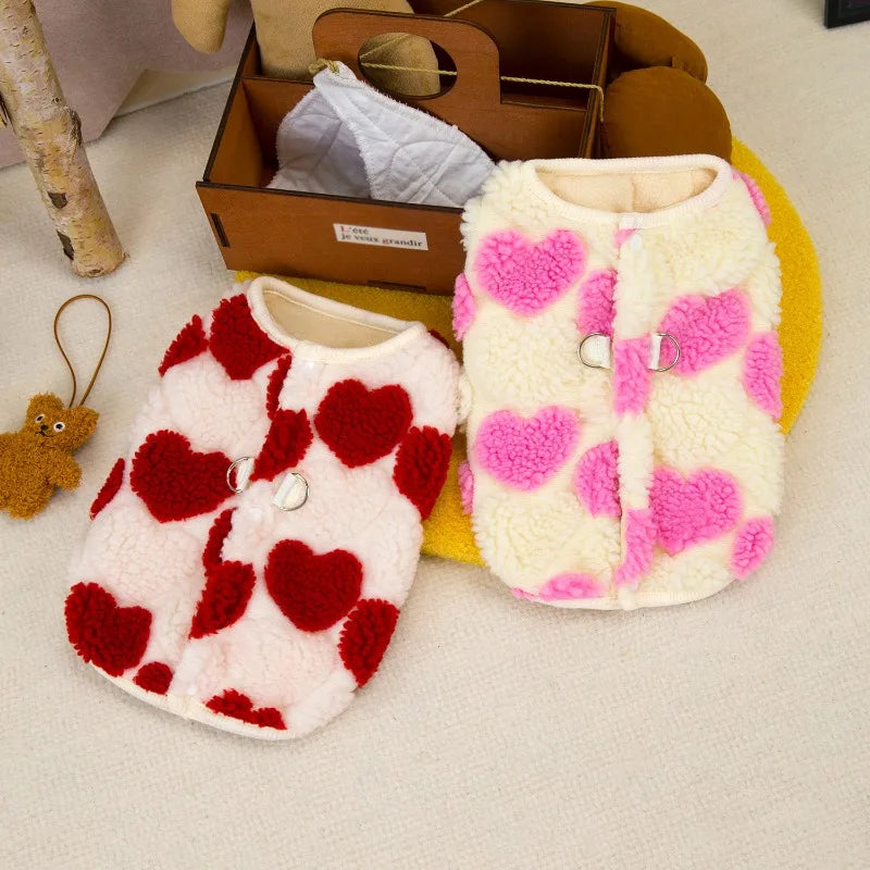 Thicken Sleeveless Dog Clothes Winter Jacket Warm Pink Red Fleece Heart Pet Clothes For Small Dog Vest Jacket Outfits Puppy Coat