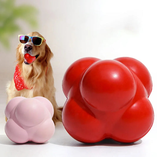 Rubber Solid Hexagonal Dog Ball - Interactive Chew Toy for Boredom Relief, Irregular Bounce for Fetch & Training