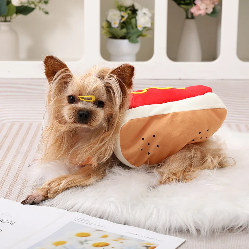 Cute Pet Dog Cosplay Costume Halloween Funny Hot Dog Shape Adjustable Puppy Clothes For Small Medium Dogs Cats Chihuahua Bulldog
