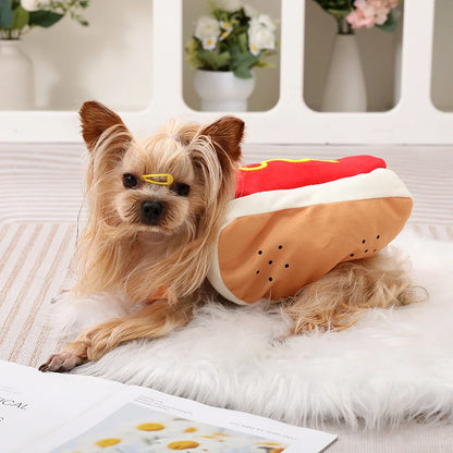 Cute Pet Dog Cosplay Costume Halloween Funny Hot Dog Shape Adjustable Puppy Clothes For Small Medium Dogs Cats Chihuahua Bulldog