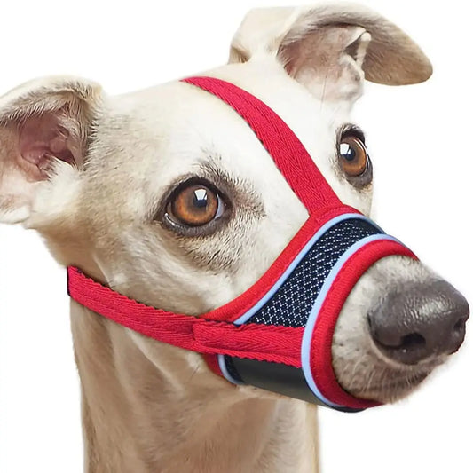 the EASYBREATHE DOG MUZZLE - Soft Fabric Adjustable Strap Pet Mask, Mesh Dog Muzzle Allows Panting and Drinking, Prevents Biting, Dog Mouthpiece