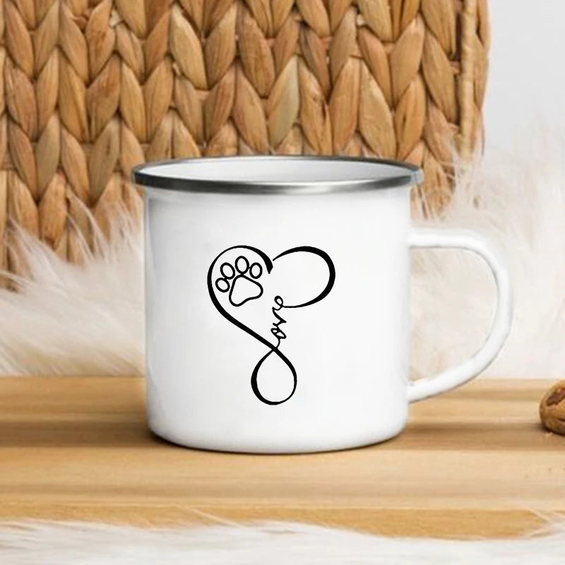 I Love My Dog Printed Enamel Cups Creative Coffee Tea Mug Drinks Dessert Breakfast Milk Cup Cut Mugs Handle Drinkware Best Gifts
