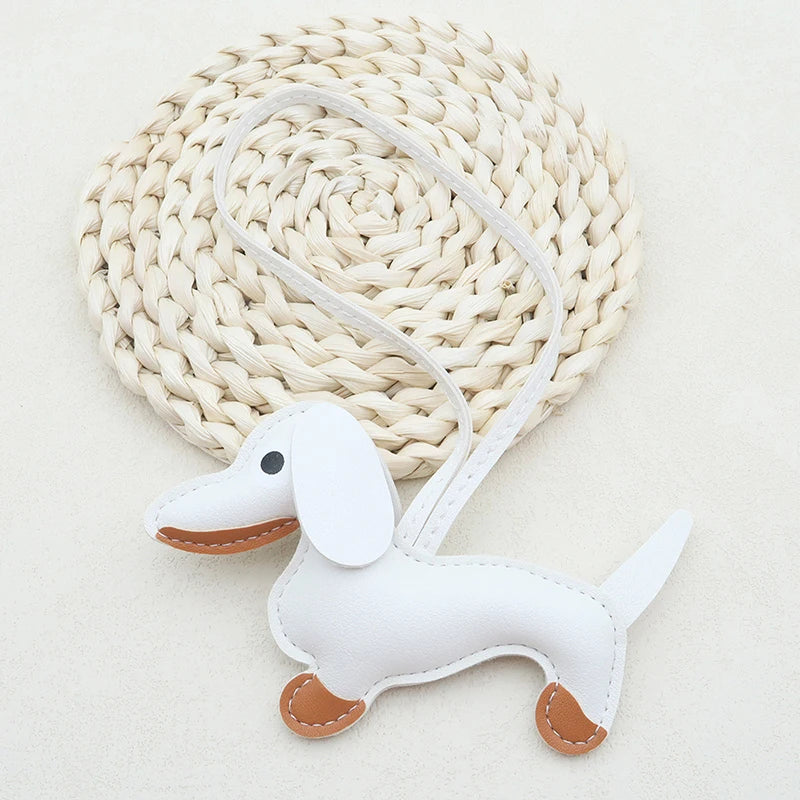 Multiple Colors Classic Leather Puppy Dog Keychain Pendant Lovely Dachshund Bag Charm Phone Pendant Trinket Key Ring Accessories