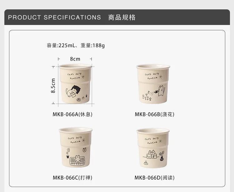 225ml Ceramic Cup Cute Cat Illustrations Coffee Cup for Kitchen Coffee Shop Restaurant,Latte Mug,Drinkware Gift Souvenir