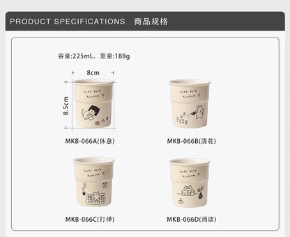 225ml Ceramic Cup Cute Cat Illustrations Coffee Cup for Kitchen Coffee Shop Restaurant,Latte Mug,Drinkware Gift Souvenir