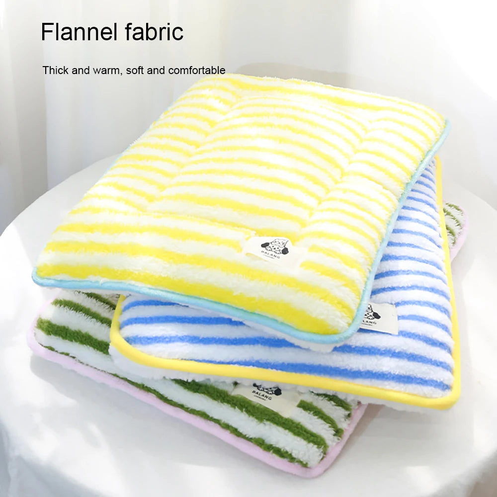 Cozy Flannel Pet Bed Mat - Soft Striped Dog Cat Bed Washable Comfortable Cushion for Small Medium Pets - Stylish Home Decor