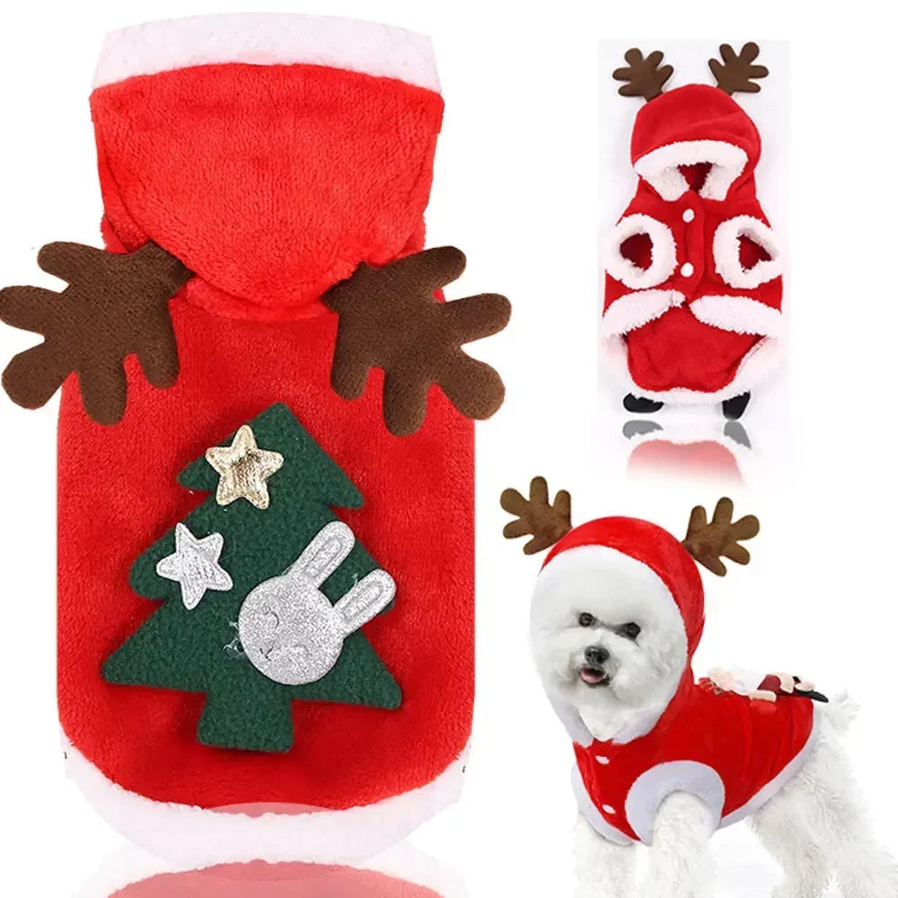 the YULEPAW WINTER COAT - Dog Christmas Clothes, Winter Warm Pet Clothes for Small/Medium Dogs, Elk Santa Claus Dog/Cats Coat Hoodies, Christmas Dogs Costume
