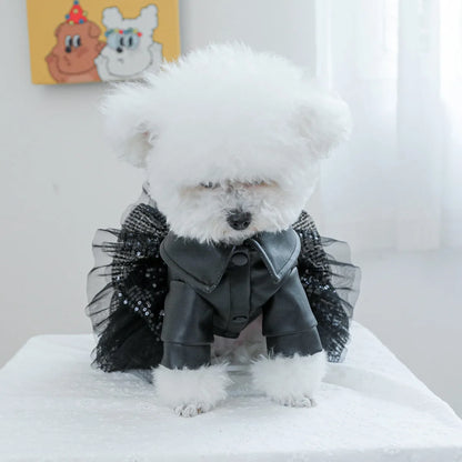 Luxury Brand Dog Clothes Puppy Princess Black Leather Waterproof  Autumn Winter Pet Outfit Girl Boy Coat XS XL Elegant Costumes